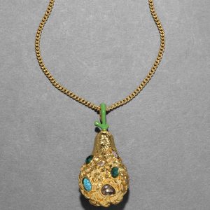 Brut Gold Jewel Studded Pear Pendant Necklace