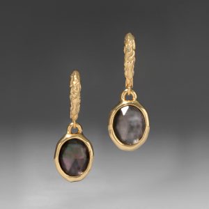 Brut Gold Linear Drop Earring- Black Mother of Pearl