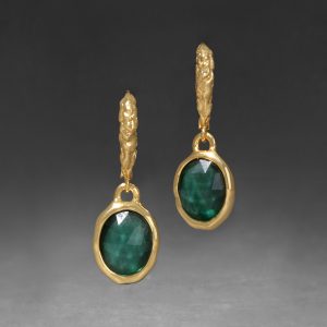 Brut Gold Linear Drop Earring- Green Pyrite