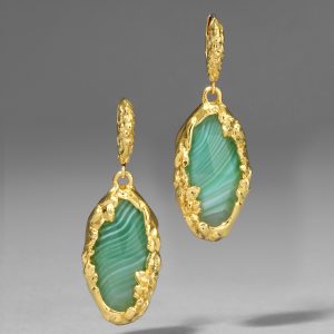 Brut Gold Green Agate Leverback Earring
