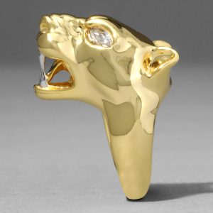 Gold Panther Visage Ring