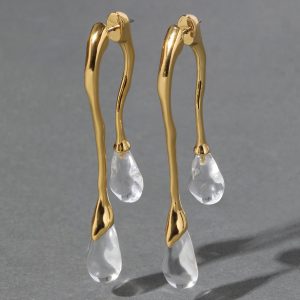 Lucite Gold Front Back Double Drop Earring- Clear