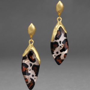 Lucite Petal Leverback Earring- Leopard