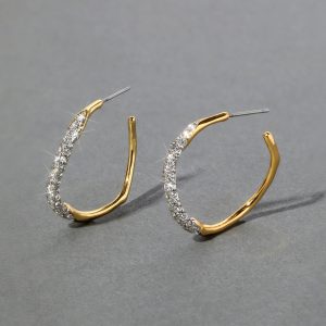 Gold Two Tone Pave Hoop Earring
