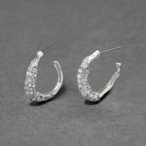 Solanales Silver Crystal Twist Mini Hoop Earring